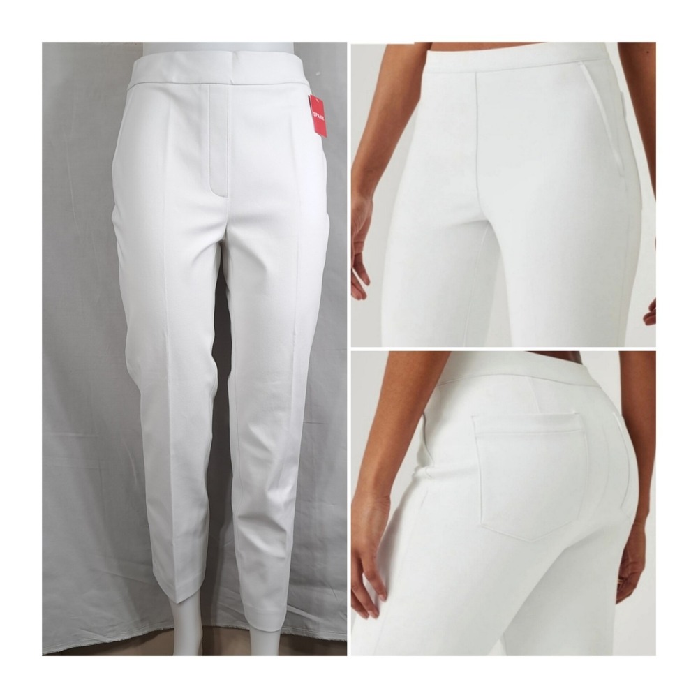 Spanx Women's Pants Size Medium Tall Classic White Slim Straight Stretch Pull On
